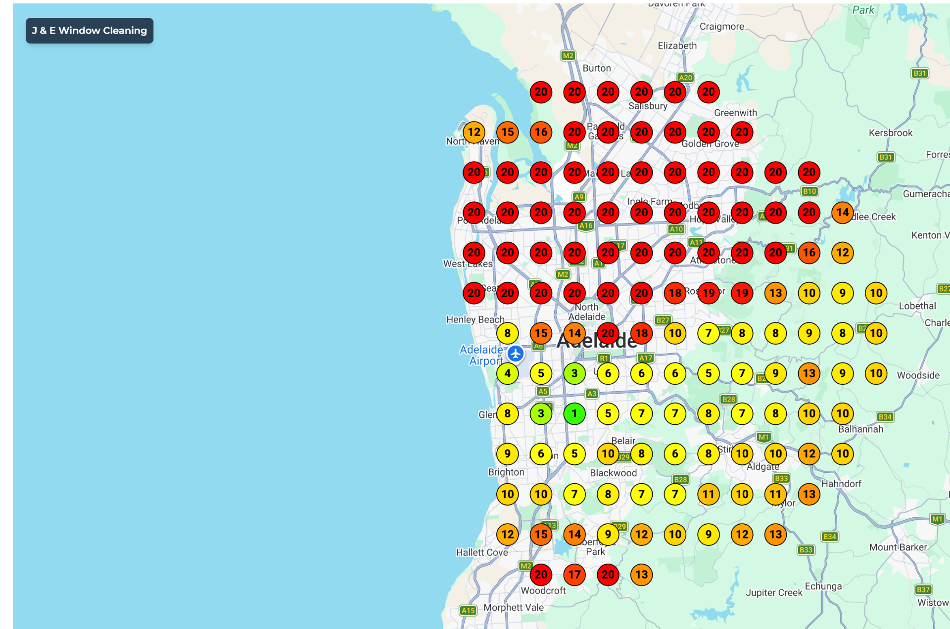J & E Window Cleaning Google Maps grid before — ranked 7th overall