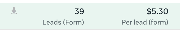 Meta Ads results — 39 form leads at $5.30 per lead